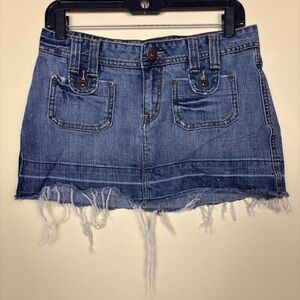 PIAMA Y2K Denim Jean Mini Skirt Size 7 Blue Raw‎ Hem Low Rise 90s 00s